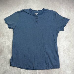 Marine Layer Slub Short Sleeve Henley Shirt Size XL Blue White Stripe Outdoor